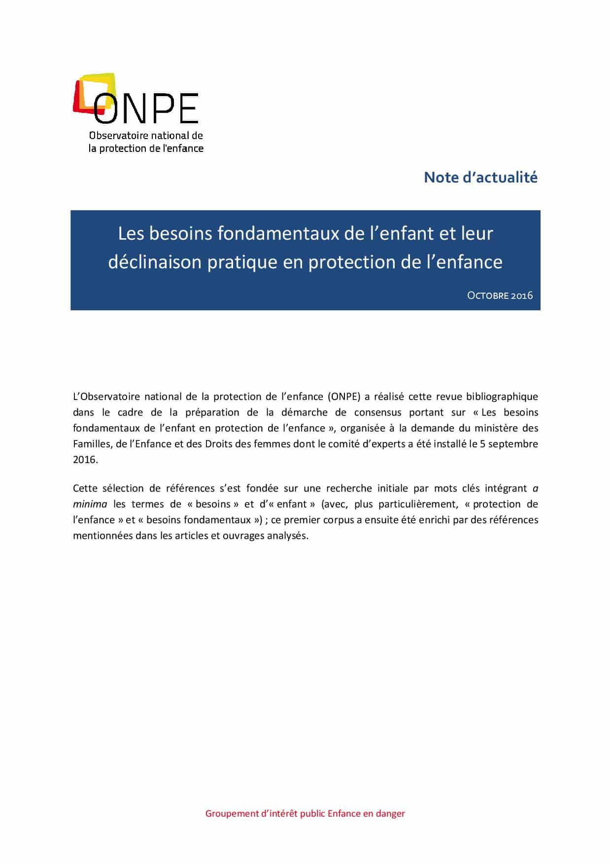 Les besoins fondamentaux de l'enfant et leur déclinaison pratique en ...